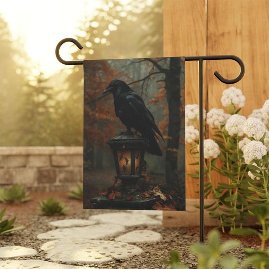 Discover Spooky Crow on Lamp Post Flag for Halloween Garden Decoration, Small Garden Flag, House Flag, Housewarming Gift, Lawn Art