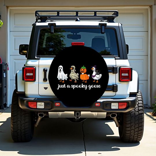 Discover Halloween Goose Tire Cover, Just A Spooky Goose, Waterproof Tire Cover