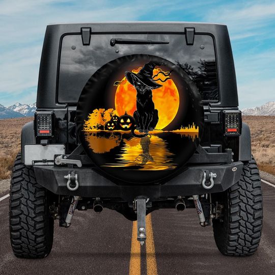 Discover Black Cat Pumpkin Moon Halloween Spare Tire Cover