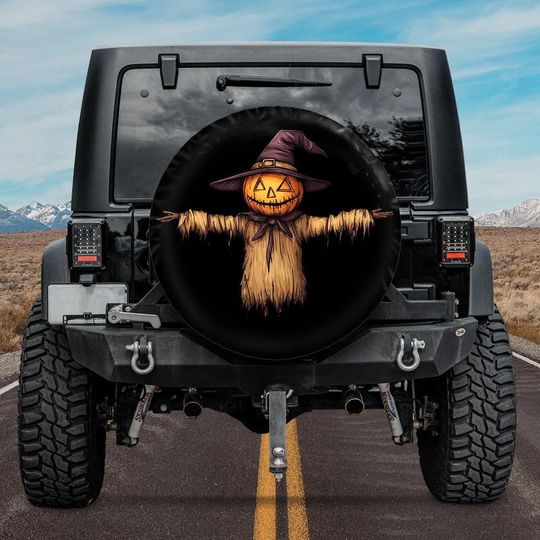 Discover Scarecrow Halloween 2025 Spare Tire Cover,Vintage looking Halloween Spare Tire Cover