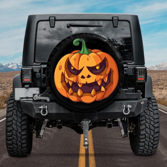 Discover Halloween 2025 Spare Tire Cover,Angry Pumkin Tire Cover, Jack o lantern Halloween