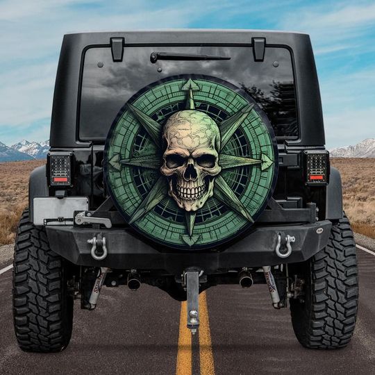 Discover Spare tire cover skull green compass HALLOWEEN