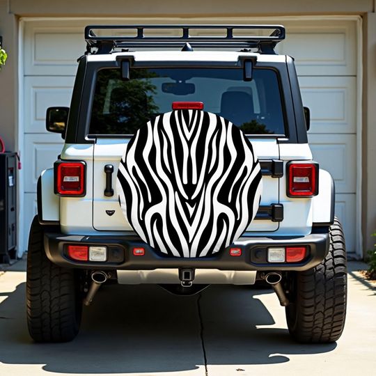 Discover Spare Tire Cover, Zebra Stripes Black and White, Waterproof Tire Cover