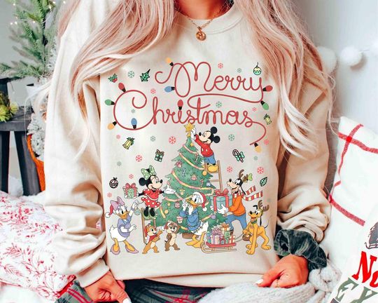 Discover Disneyyy Mickeyy And Friends Merry Christmas Tree Lights Sweatshirt