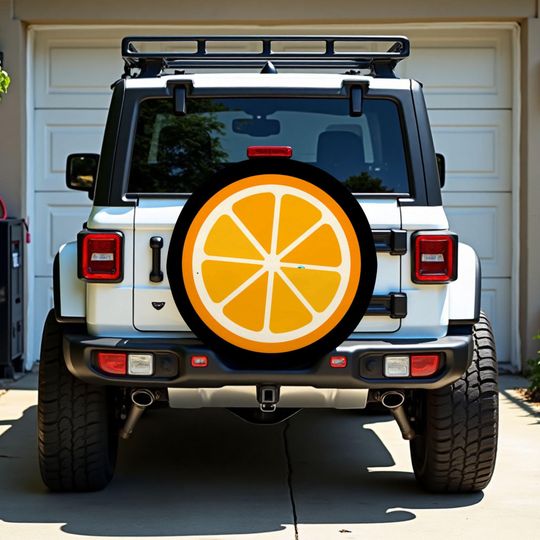 Discover Wrangler Tire Cover, Sliced Orange Print, Camper Tire Cover, Bronco Tire Cover