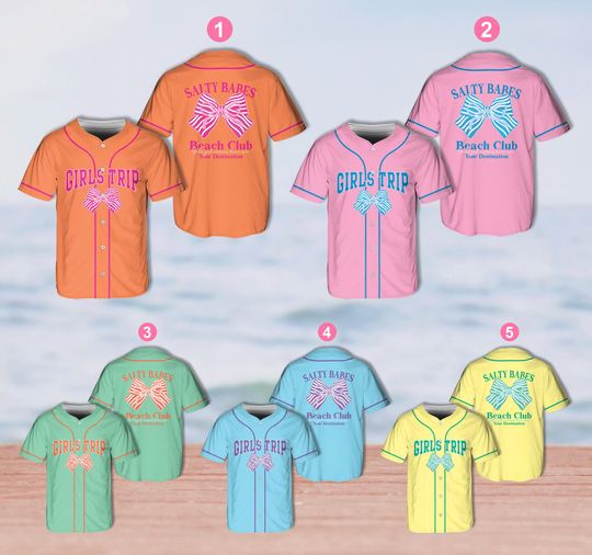 Discover Personalized Girls Trip 2025 Baseball Jersey, Custom Girl Vacation Weekend Jersey, Coquette Beach Summer Vacay Mode Jersey, Salty Babes