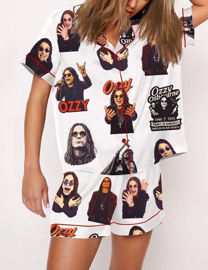 Discover Women's Ozzy Osbourne The Prince of Darkness Memorial Remembrance Satin Pajama Set