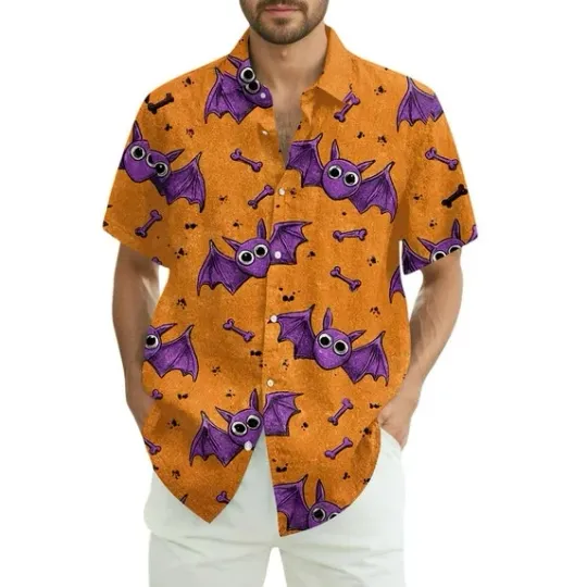 Discover Novelty Print Short Sleeve Button Down Halloween Holiday Hawaiian Shirt V7