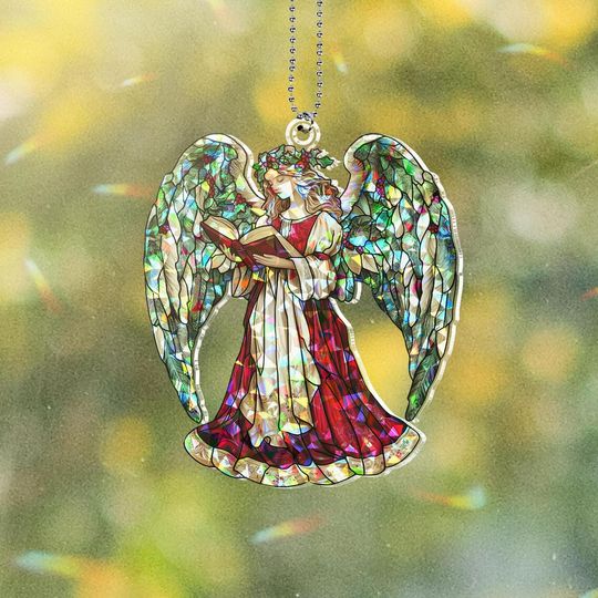 Discover 2D Flat Guardian Angel Ornament, Magical Broken Glass Hologram Window Hanging