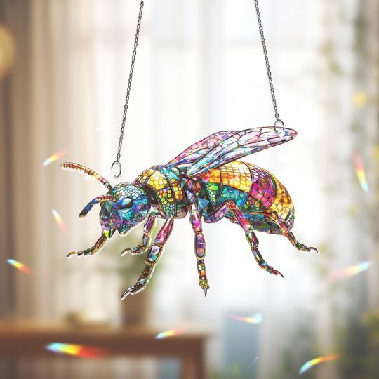 Discover 2D Flat Colorful Wasp Window Hanging, Ant Broken Glass Hologram Light Catcher