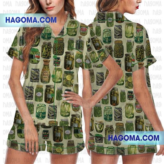 Discover Dill Pickle Collage Satin Pajama Set For Women