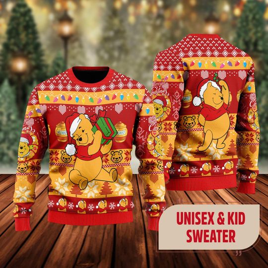 Discover Pooh Bear Ugly Christmas Sweater, winniee the poohh Movie Xmas Sweatshirt, Bear winniee the poohh Christmas Gift For Men Women Kid