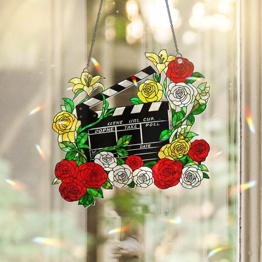 Discover Floral Movie Clapperboard Hologram Window Hanging  Acrylic Sun Catcher  Perfect Gift