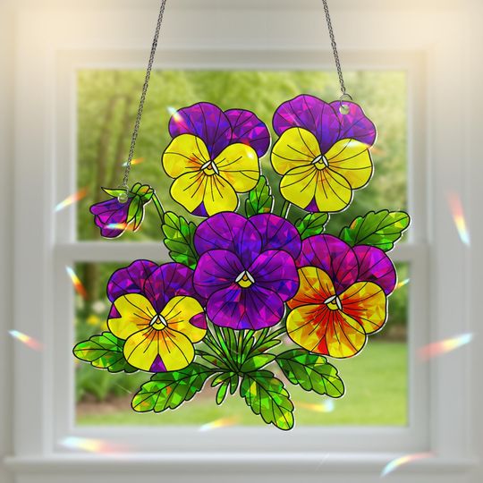 Discover Pansy Hologram Acrylic Window Hanging - Colorful Floral Ornament for Home Decor