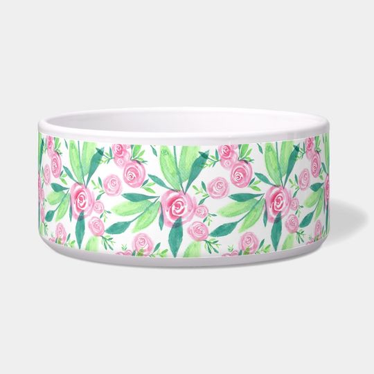 Discover La Rosa Watercolor Floral Pattern Pet Bowl