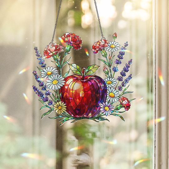 Discover Teacher Apple Holographic Window Hanging  Floral Acrylic Sun Catcher