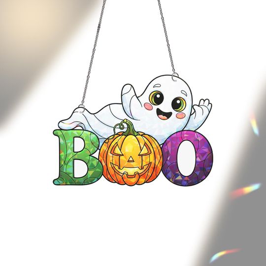 Discover Cute Ghost BOO Suncatcher  Halloween Stained Glass Window Hanging