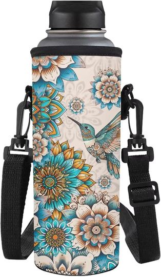 Discover HUGS IDEA Bohemian Hummingbird Water Bottle Carrier with Strap Dustproof & Shockproof Water Bottle