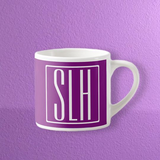 Discover Bold Modern 3 Initials Monogram | White & Purple Espresso Cup