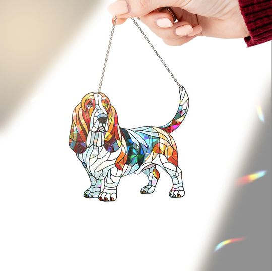 Discover Hologram Basset Hound Acrylic Window hanging,  suncatcher hologram window decor