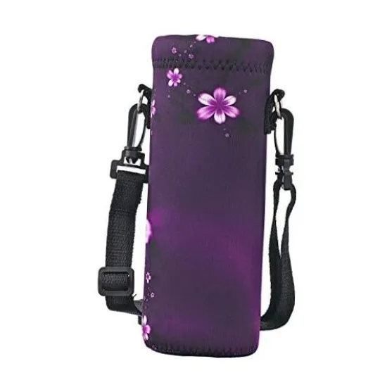 Discover Water Bottle Carrier Bag with Adjustable Purple Flowers