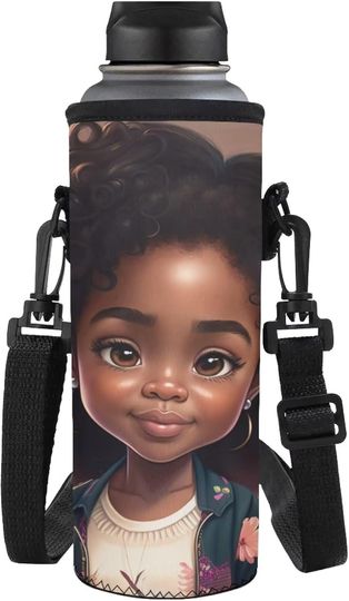Discover Afro Girls Water Bottle Holder with Strap for Walking Hiking Water Bottle Insulated
