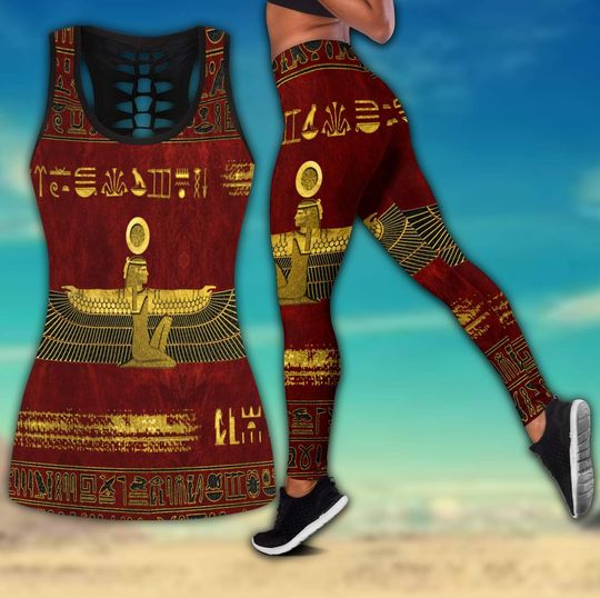 Discover Egyptian Ancient Queen Red Pattern 3D Printed Tank Top & Leggings Set