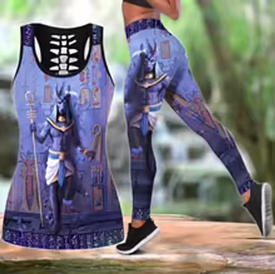Discover Anubis God Blue Ancient Egypt 3D Printed Hollow Tank Top & Leggings Set