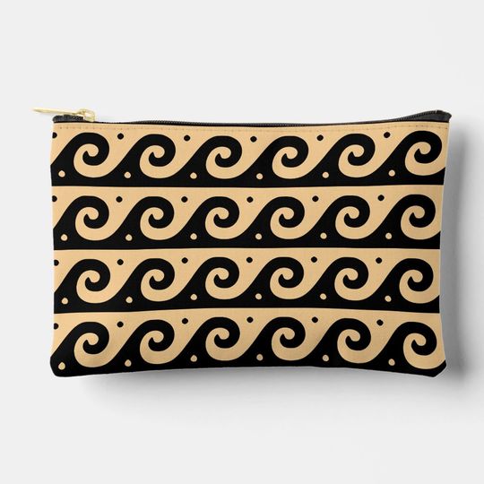 Discover Greek Fret, Mediterranean Wave Pattern, Brown Accessory Pouch