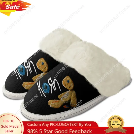 Discover Korn Rock Band Plush Slippers Keep Warm Shoes Rock Singer Mens Womens Home Cotton Bedroom Customized Thermal Lightweight Slipper