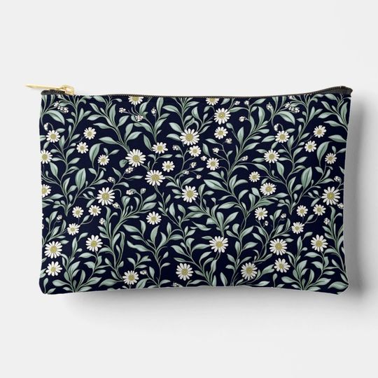 Discover Elegant Daisy Floral Pattern on Dark Background Accessory Pouch