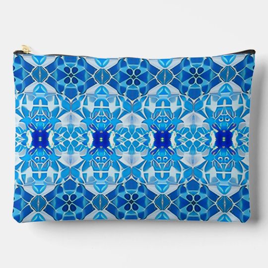 Discover Turquoise, Gray and Cobalt Blue Tile Pattern Accessory Pouch