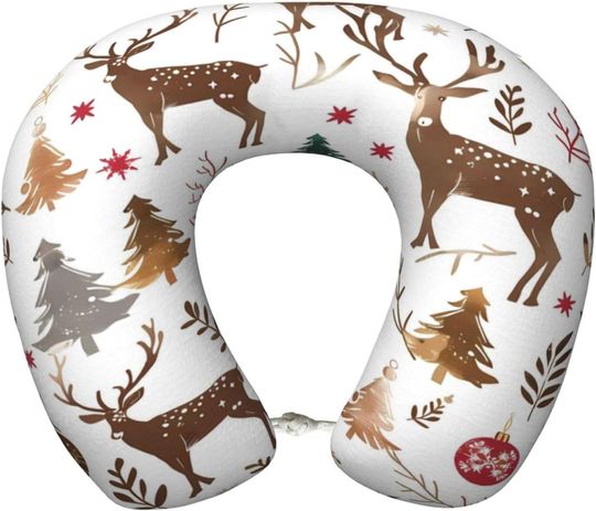 Discover Travel Pillows Christmas Deer Tree U-Shaped Travel Neck Pillows
