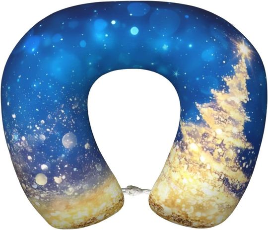 Discover Golden Glitter Christmas Tree Print Memory U-Shaped Travel Neck Pillows