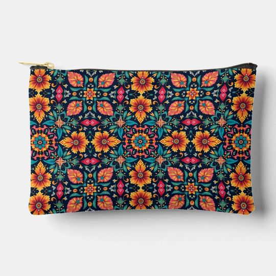 Discover Colorful Boho Floral Pattern Elegant Symmetry Accessory Pouch