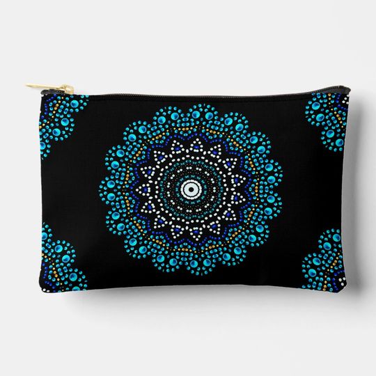 Discover Cute Blue Dot Art Mandala Pattern  Accessory Pouch