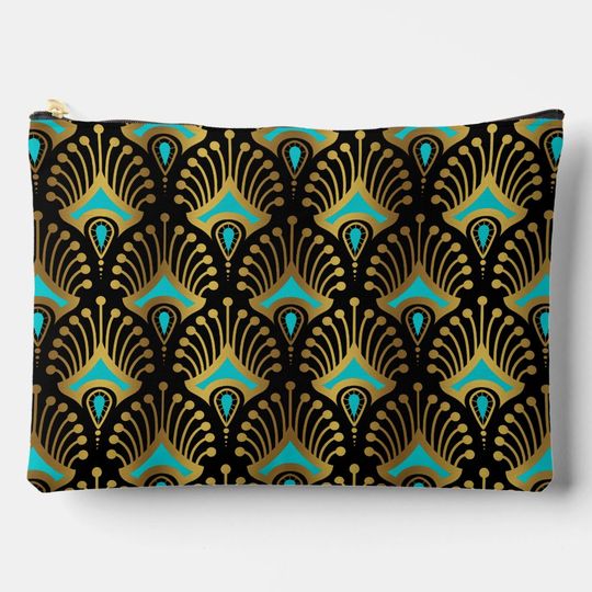 Discover Gold and blue Art Deco pattern on black Accessory Pouch
