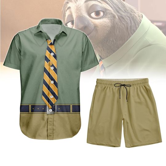 Discover Halloween Flash the Sloth Button Shirt, Men Shorts, Disneyyy Zootopiaa Cosplay Costume, animall kingdom, Disneyyland, Disneyyy World Shirt