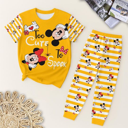Discover Cartoon Mouse Halloween Pajamas Set, Too Cute To Spook Striped Sleepwear, WDW Couple Pjs, Cozy Fall Loungewear For Women Kids