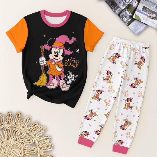 Discover Cute Cartoon Witch T-Shirt and Pants, Halloween Pajamas Set, Cartoon Character Trick Or Treat Lounge Outfit, WDW Holiday Gift
