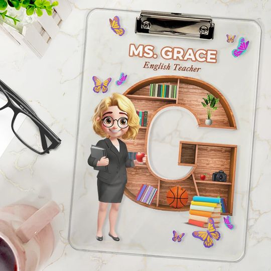 Discover Teacher Alphabet Bookshelf Letter - Personalized Acrylic Clipboard