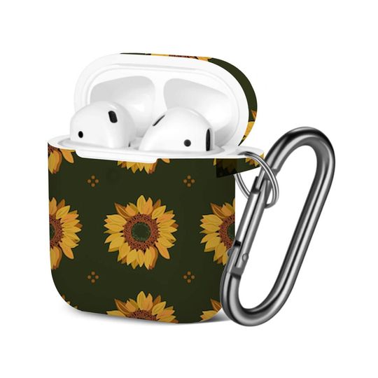Discover AirPods Case ( 1st / 2nd Gen ), Floral Geometrical Sunflowers Print Pattern, TPU Protection Cover with Keychain.