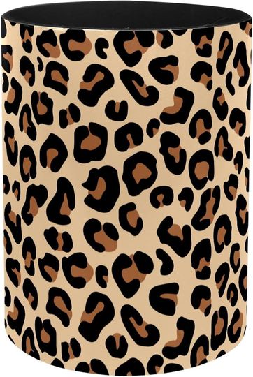 Discover Leopard Pattern Iron Sheet Leather pen holder, Pen Cup Makeup Brush Holder
