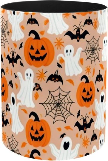 Discover Halloween Patterns Iron Sheet Leather pen holder - Durable PU Leather Pencil Cup