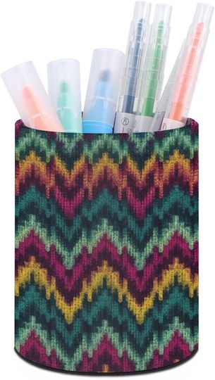 Discover Colorful Knitted Pattern Pu Pen Holder Waterproof Makeup Brush Holder Multifunctional Office Stationery Holder For Desk Organizer