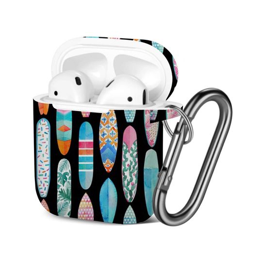 Discover AirPods Case ( 1st / 2nd Gen ), Watercolor Colorful Surfboard Print Pattern, TPU Protection Cover with Keychain.