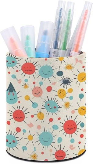 Discover Cute Pattern Pu Pen Holder Waterproof Makeup Brush Holder Multifunctional Office Stationery Holder For Desk Organizer
