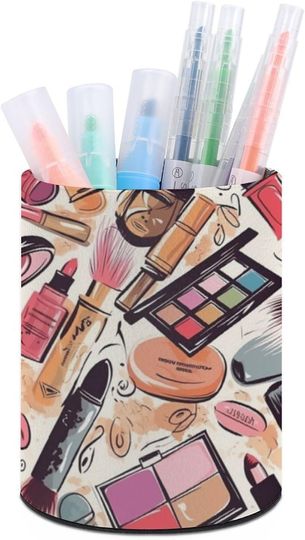 Discover Makeup Theme Pattern Pu Pen Holder Waterproof Makeup Brush Holder