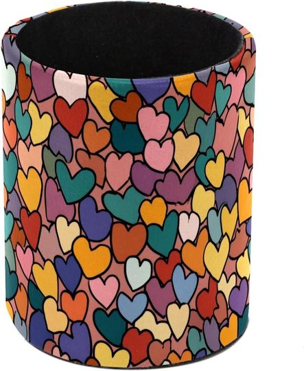 Discover Leather Pen Holder for Desk, Full of Love Pattern Pencil Holder