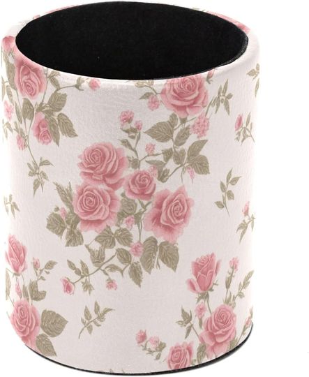 Discover Leather Pen Holder for Desk, Rose Pink Pattern Pencil Holder